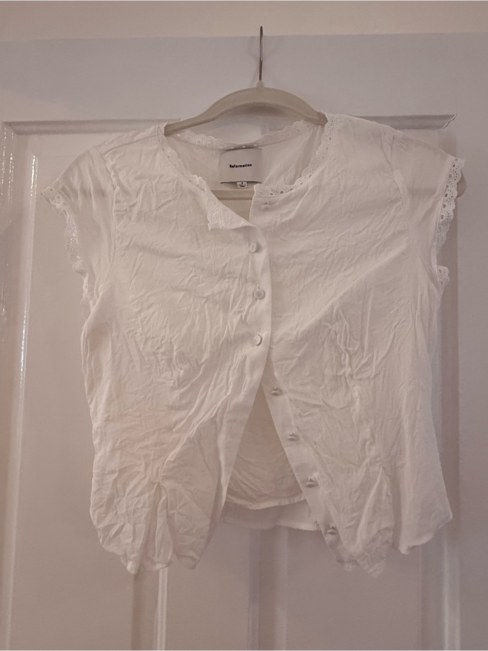 White Button-Front Cap Sleeve Top by Reformation